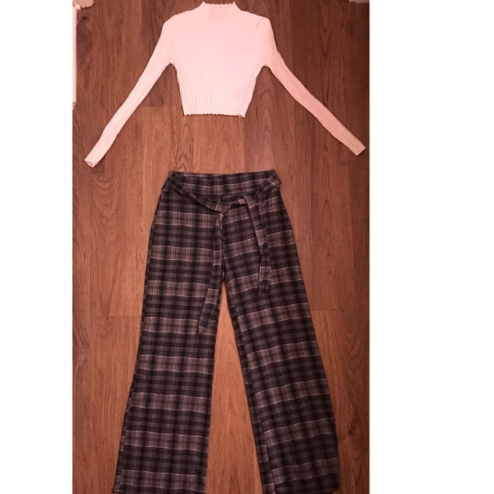 👜👓Plaid b&w flared pants size L